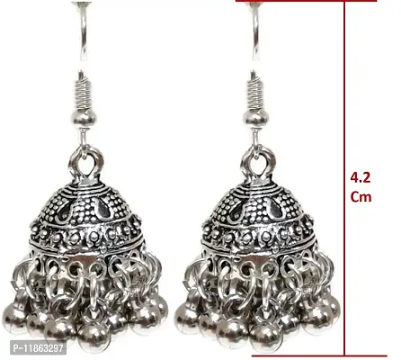 Combo Pack Silver Oxidised Jhumka Jhumki Stylish Fancy Ethnic Designer Traditional Earrings For Women And Girls (Set of 6 (Dark Pink, Green, Yellow, Red, Black, Silver))-thumb2