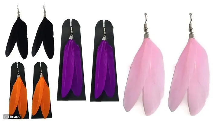 Party Wear Feather Tassel Earrings for Women & Girls, Multicolor
