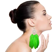 Weariton Long Feather Tassel Light Weight Vintage Bohemian Fancy Stylish Earrings For Women (Green)-thumb1