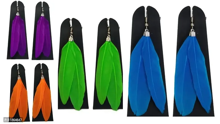 Party Wear Feather Tassel Earrings for Women & Girls, Multicolor-thumb0