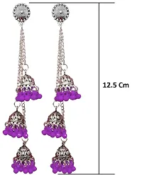 Luxuria German Silver Plated Oxidized Long Chain Tassel Stylish Sparkling Emerald Latest Fashion Designer Afghani Ghunghru Traditional Jhumka Jhumki Earrings For Women and Girls (Purple)-thumb2