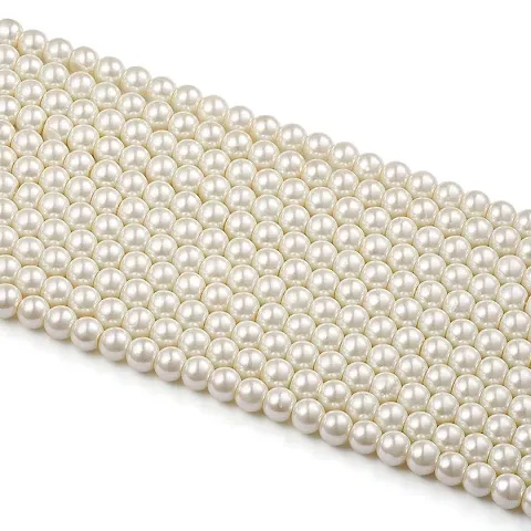 Glass Pearl Beads Shiny Moti for Jewellery Making / Embroidery Work / Earring / Necklace / Bracelet / Beading / Art DIY Projects & Other Crafts (6 mm - 3 Strands)