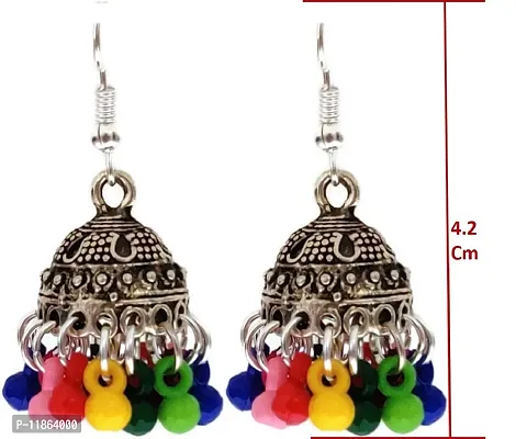 Combo Pack Silver Oxidised Jhumka Jhumki Stylish Fancy Ethnic Designer Traditional Earrings For Women And Girls (Set of 6 (Royal Blue, Green, Red, Black, Silver, Multicolor))-thumb3