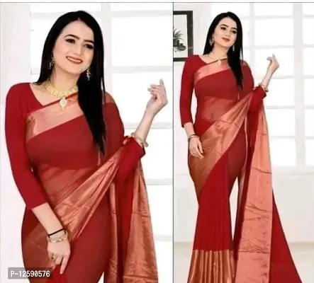 Stylish Chiffon Maroon Zari  Women Saree with Blouse piece