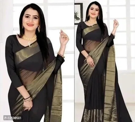 Stylish Chiffon Black Zari  Women Saree with Blouse piece-thumb0