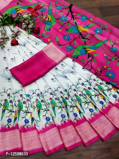 Stylish Chiffon Pink Printed  Women Saree with Blouse piece