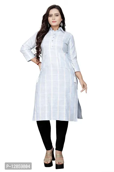 Reliable Straight White Woven Design Cotton Blend Kurta For Women-thumb0