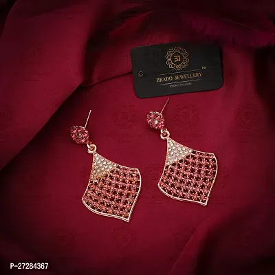 Trendy Pink Brass American Diamond Drop Earrings For Women-thumb3