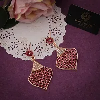 Trendy Pink Brass American Diamond Drop Earrings For Women-thumb1