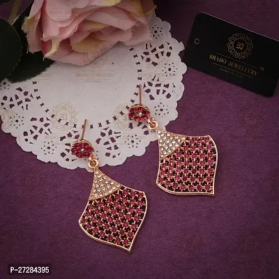 Trendy Pink Brass American Diamond Drop Earrings For Women-thumb2