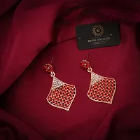 Trendy Red Brass American Diamond Drop Earrings For Women-thumb2