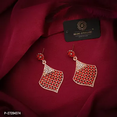 Trendy Red Brass American Diamond Drop Earrings For Women-thumb3