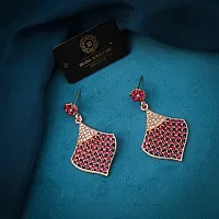 Trendy Pink Brass American Diamond Drop Earrings For Women-thumb2