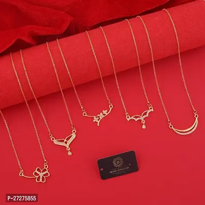 Stylish Fancy Designer Brass American Diamond Gold Plated Necklaces For Women Pack Of 5-thumb2