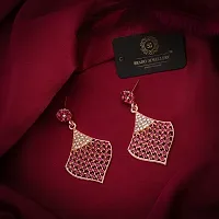 Trendy Pink Brass American Diamond Drop Earrings For Women-thumb2