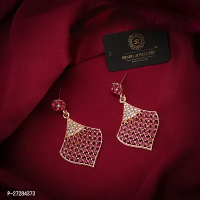 Trendy Pink Brass American Diamond Drop Earrings For Women-thumb3