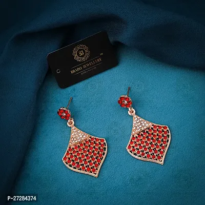 Trendy Red Brass American Diamond Drop Earrings For Women-thumb0