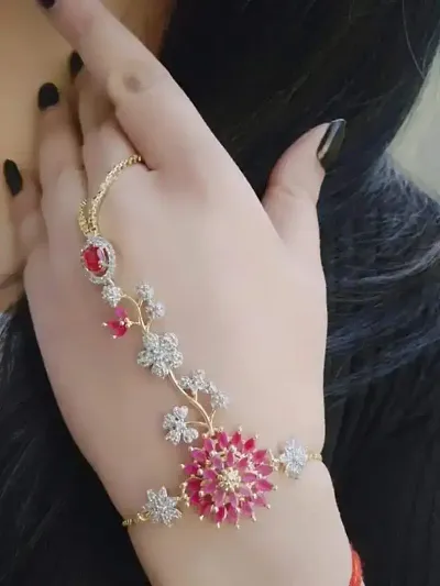 Elegant Alloy American Diamond Hathphool Bracelets For Women