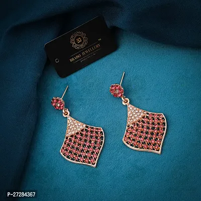 Trendy Pink Brass American Diamond Drop Earrings For Women-thumb0