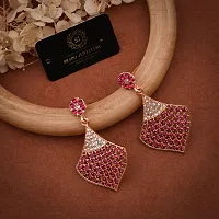 Trendy Pink Brass American Diamond Drop Earrings For Women-thumb1