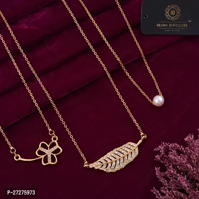 Stylish Fancy Designer Brass American Diamond Gold Plated Necklaces For Women Pack Of 3-thumb2