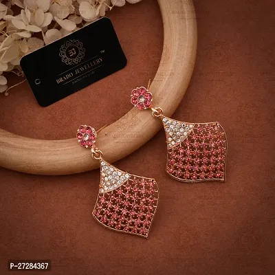 Trendy Pink Brass American Diamond Drop Earrings For Women-thumb2
