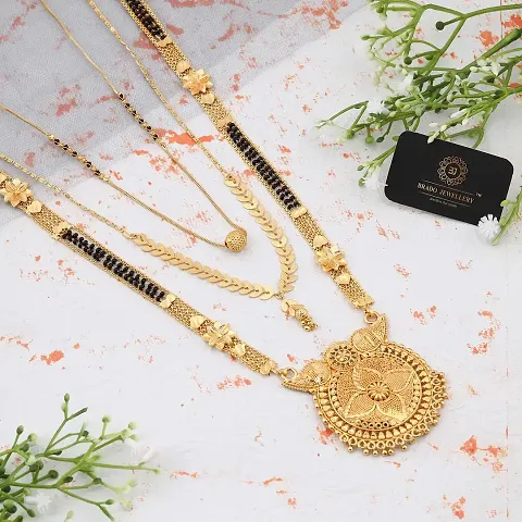 Pack Of 3 Fancy Alloy Golden Layered Beads Mangalsutra For Women