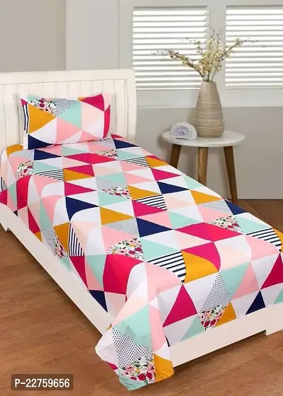 Comfortable Polycotton Printed Single Bedsheet with One Pillow Cover-thumb0