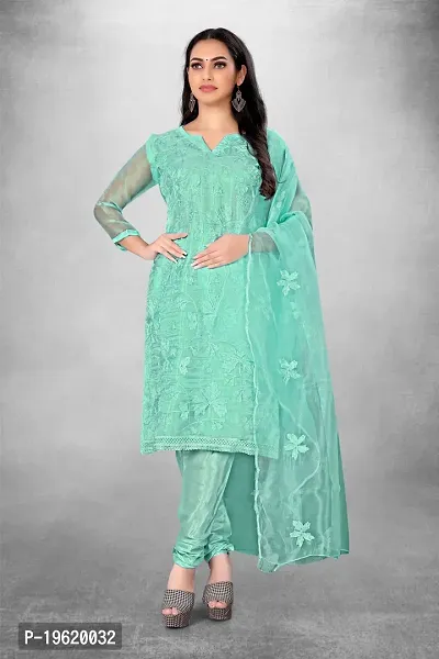 Women's Organza Silk Embroidery Work Salwar Suit Dress Material-thumb2