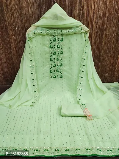Green Georgette Embroidery Work Unstitched Dress Material-thumb4