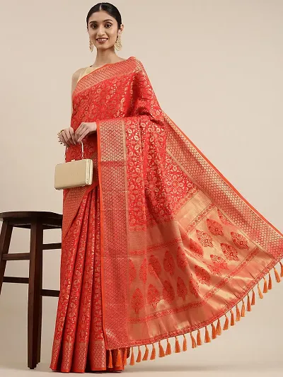 Banarasi Silk Blend Patola Sarees With Blouse Piece