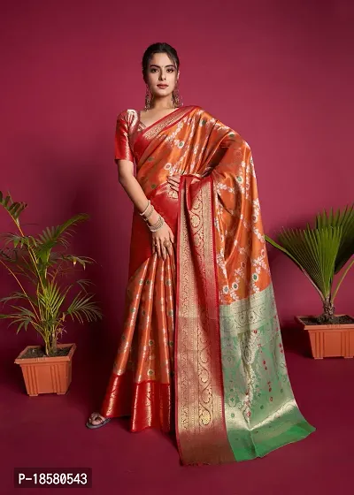 Womens Soft Kanjivaram Silk Blend Saree With Blouse Piece