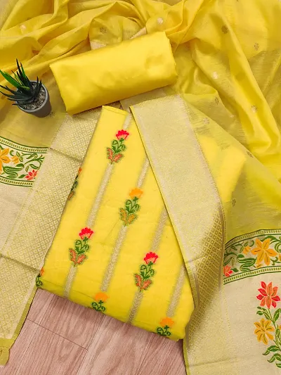Embroidered Cotton Dress Material with Dupatta