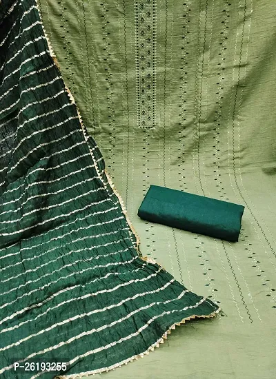 Green Embroidery Work Unstitched Dress Material-thumb3