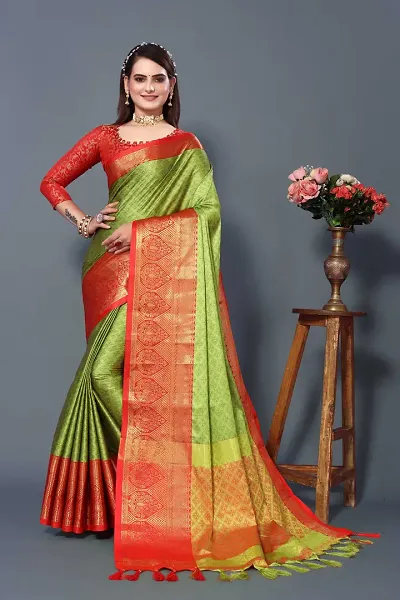 Womens Cotton Aura Silk Saree With Blouse Piece