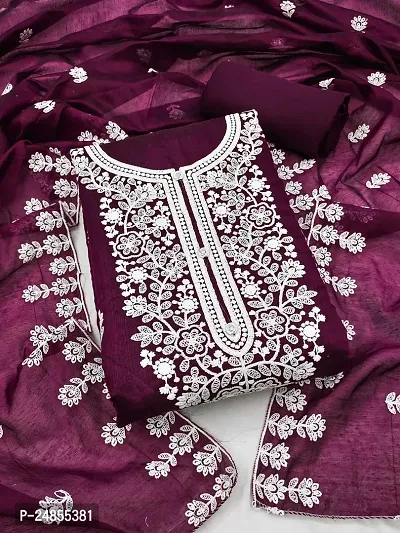 Purple Chanderi Silk Embroidered Unstitched Dress Material
