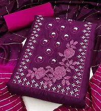 Purple Cotton Embroidery Work Unstitched Dress Material-thumb1