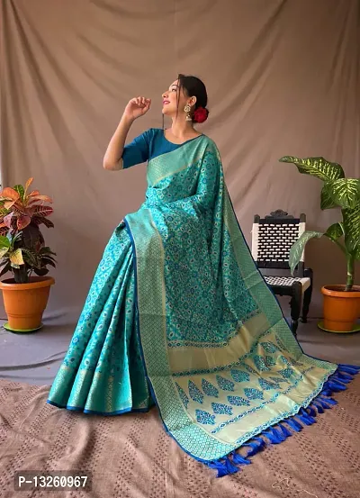 Women's Banarasi Patola Silk Saree With Blouse Piece-thumb0