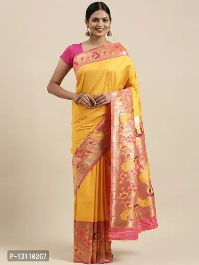 Women Pure Paithani Silk Saree With Blouse Unstoitched Blouse Piece