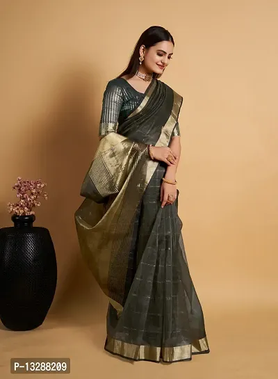 Women's Organza Silk Saree with Unstitched Blouse Piece-thumb4