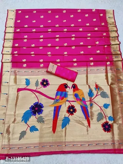 Women Pure Paithani Silk Saree With Blouse Piece