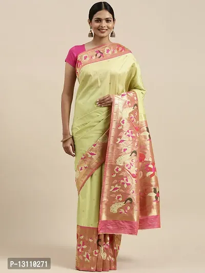 Women Pure Paithani Silk Saree With Blouse Unstoitched Blouse Piece