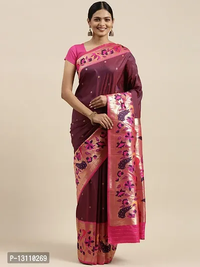 Women Pure Paithani Silk Saree With Blouse Unstoitched Blouse Piece