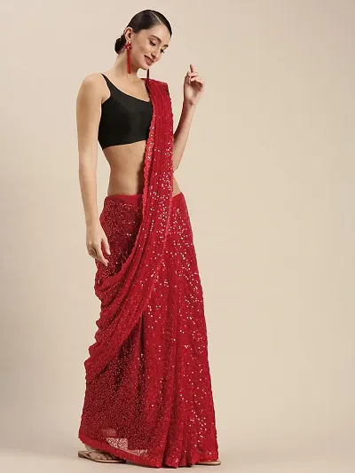 Fancy Georgette Saree With All Sequence Work With Blouse Piece