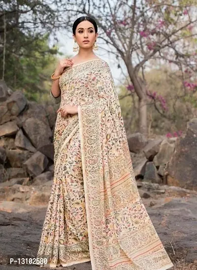 Womens Soft Printed Pashmina Silk Saree With Matching Shawl and Matching Blouse Piece