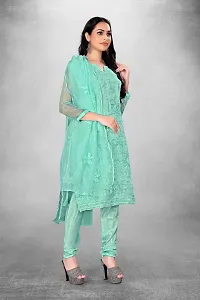 Women's Organza Silk Embroidery Work Salwar Suit Dress Material-thumb4