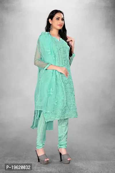 Women's Organza Silk Embroidery Work Salwar Suit Dress Material-thumb5