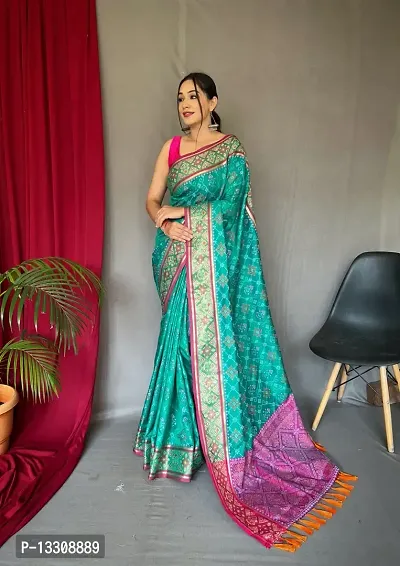 Women's Soft Patola Silk Saree With Unstitched Blouse Piece