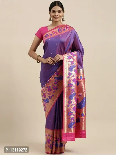 Women Pure Paithani Silk Saree With Blouse Unstoitched Blouse Piece