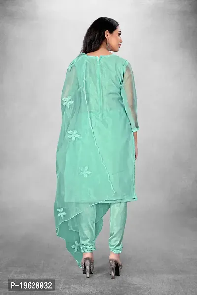 Women's Organza Silk Embroidery Work Salwar Suit Dress Material-thumb3